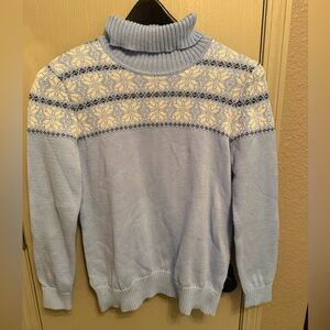 Breckenridge Light Blue Turtleneck Sweater with Snowflake Design Size L